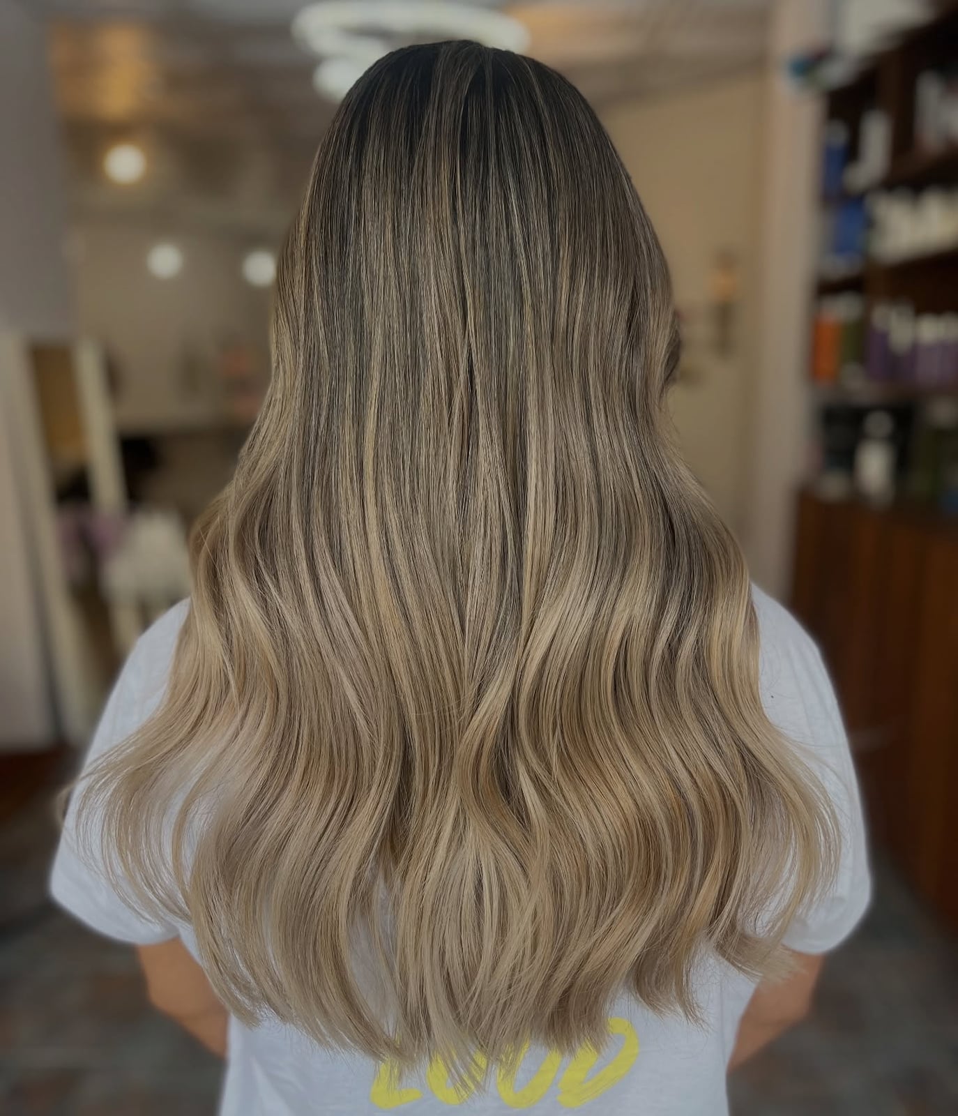 Mid-Back Layers With Honey Blonde Transition Mid-Back Layers With Honey Blonde Transition — Honey Blonde Balayage