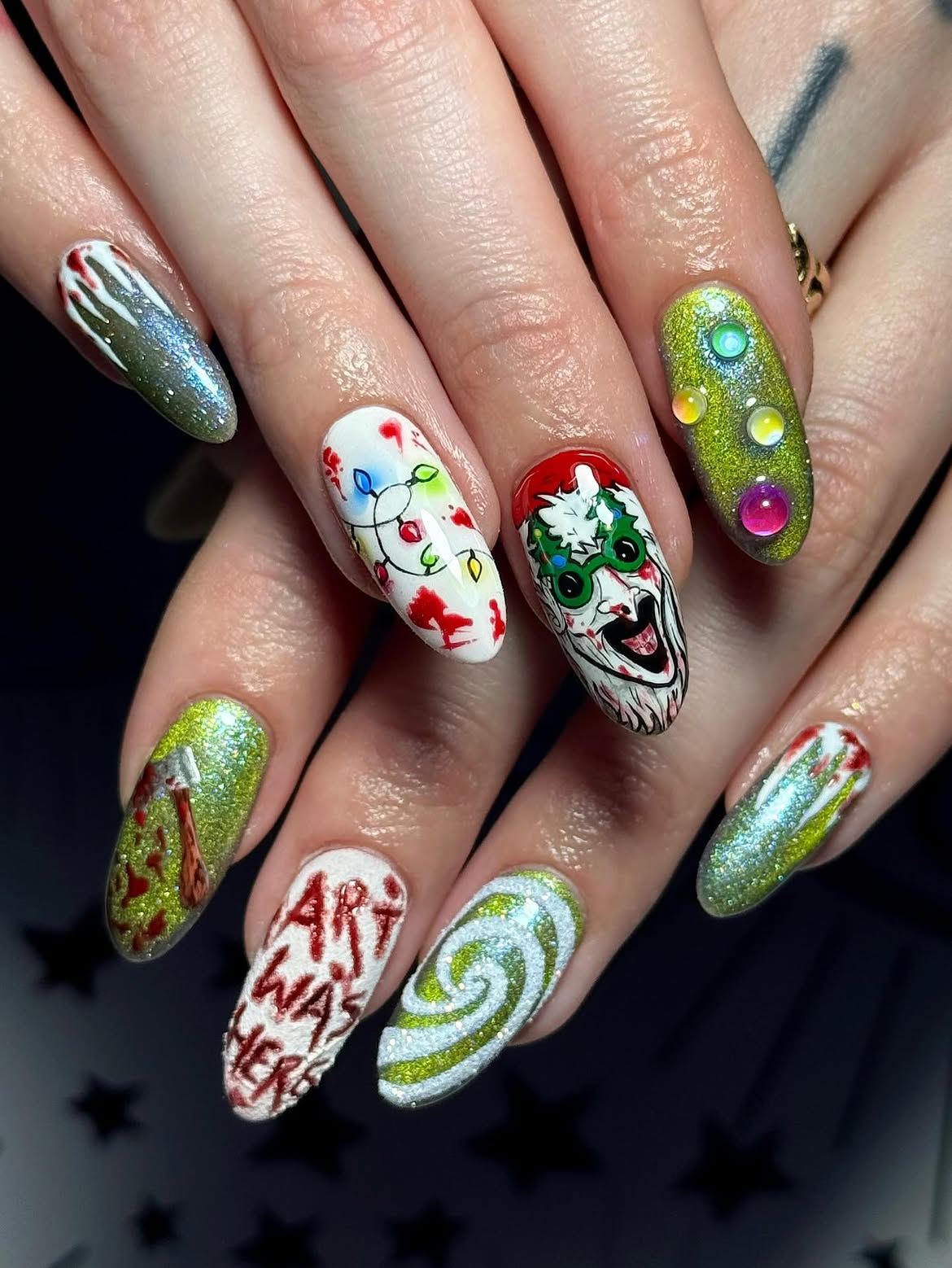 Horror Christmas Lights & Bloody Axe Coffin Nails