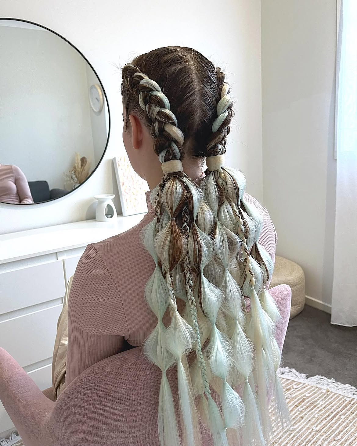 Ice Mint And Brown Bubble Braids
