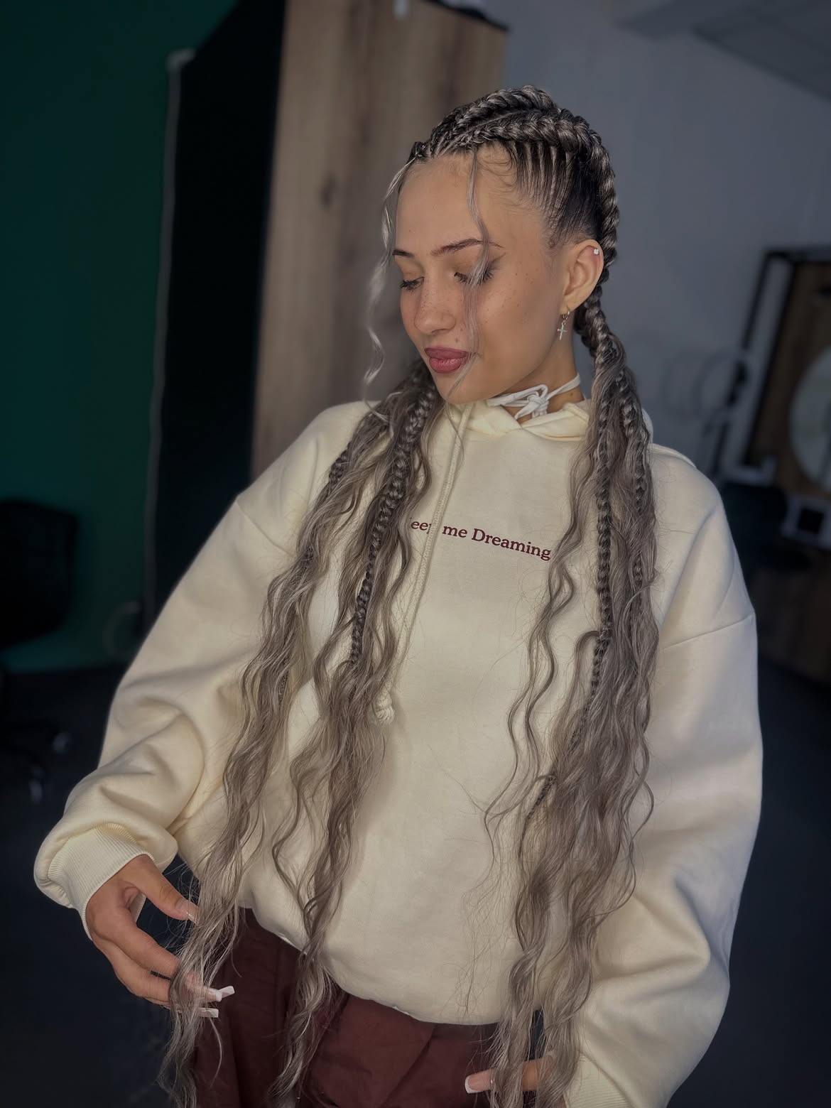 Icy Ash Blonde Feed-In Pigtail Braids