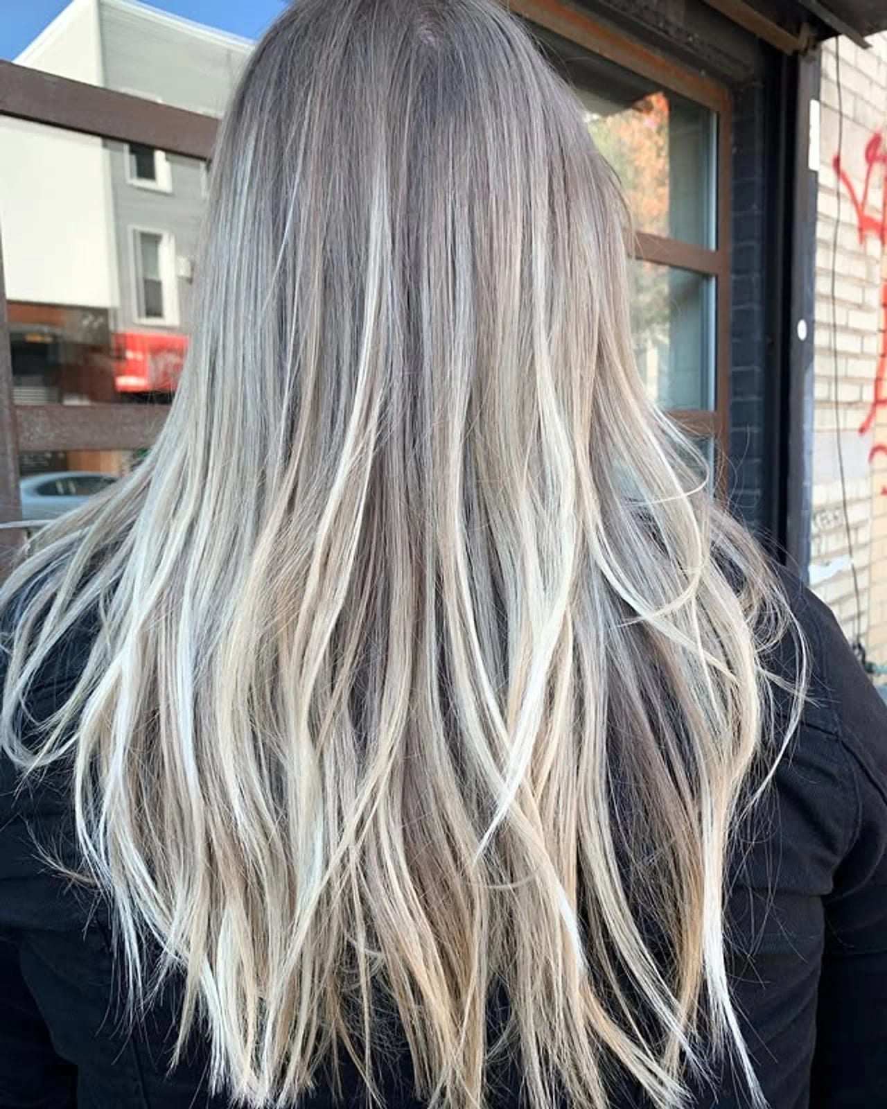 Mid-Back Length Wavy Icy Blonde Balayage Mid-Back Length Wavy Icy Blonde Balayage