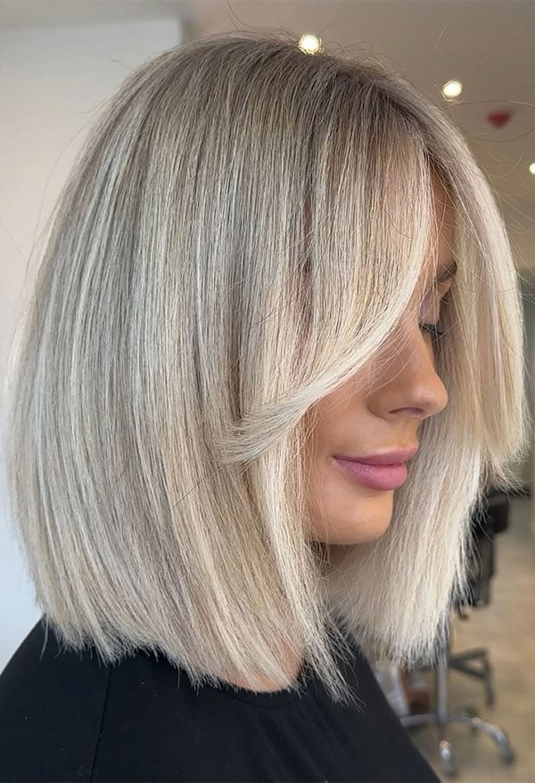 Collarbone Bob Icy Blonde With Subtle Highlights Collarbone Bob Icy Blonde With Subtle Highlights