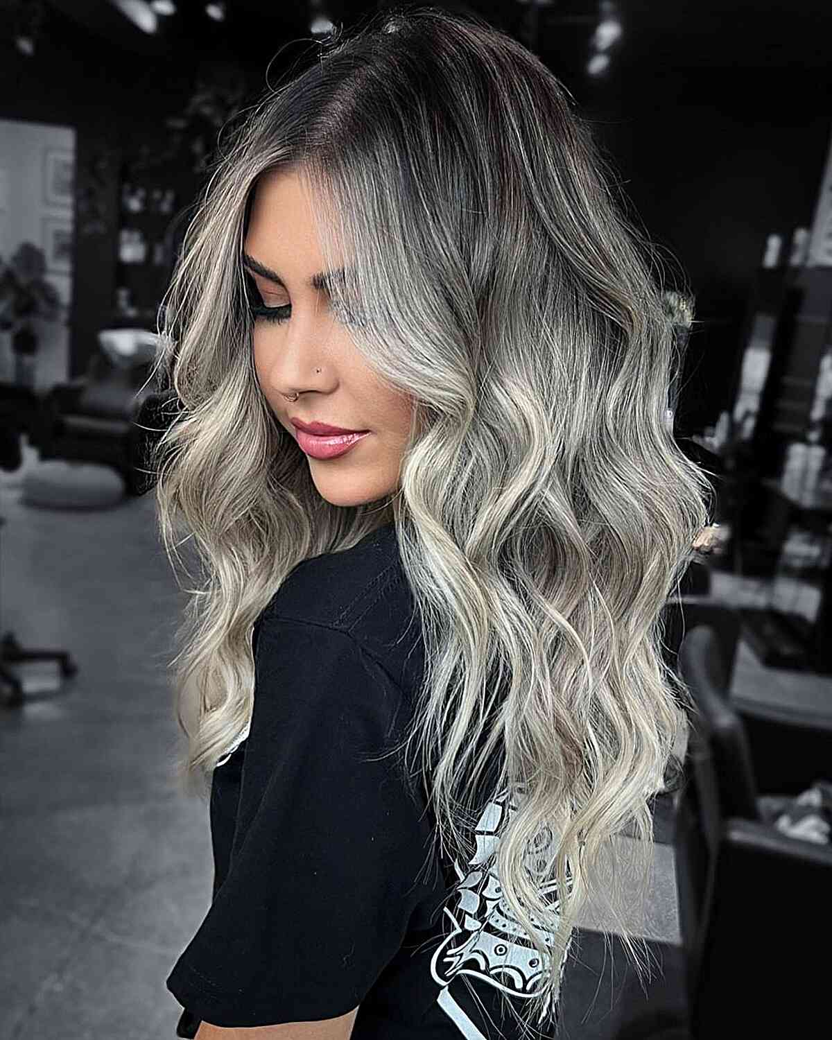 Shoulder Length Icy Blonde Balayage Blowout Shoulder Length Icy Blonde Balayage Blowout
