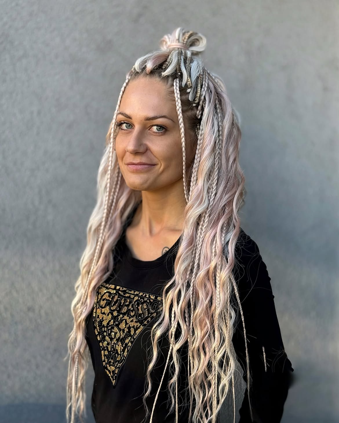 Icy Platinum Boho Half Up Box Braids