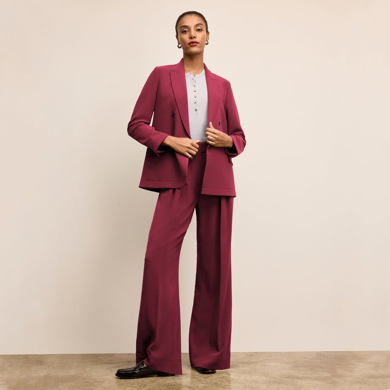Maroon suit with gray knit top Maroon suit with gray knit top — Interview Outfits