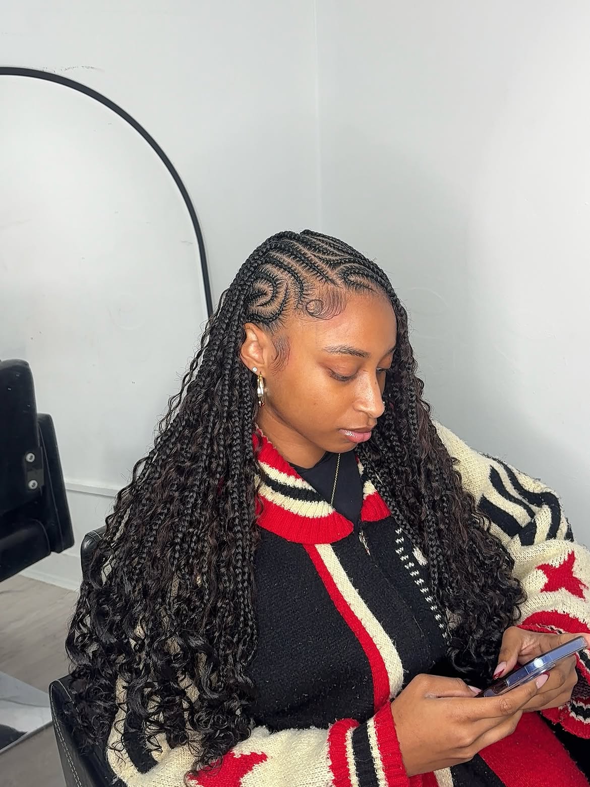Intricate Feed-in Stitch Braids With Curly Loose Ends