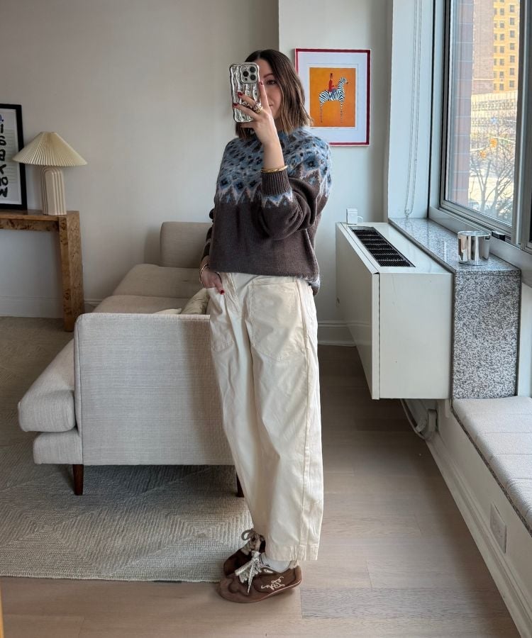 Fair Isle Sweater With Wide Leg Pants Fair Isle Sweater With Wide Leg Pants — It Girl Outfits