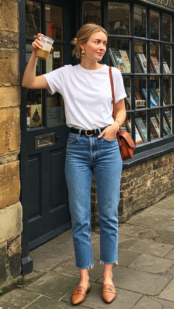 Straight Leg Jeans With White Tee Straight Leg Jeans With White Tee — It Girl Outfits