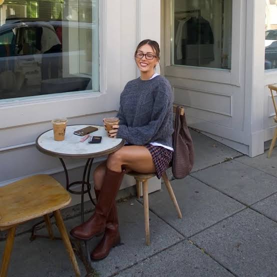 Cable Knit Sweater Over Plaid Mini Skirt Cable Knit Sweater Over Plaid Mini Skirt — It Girl Outfits