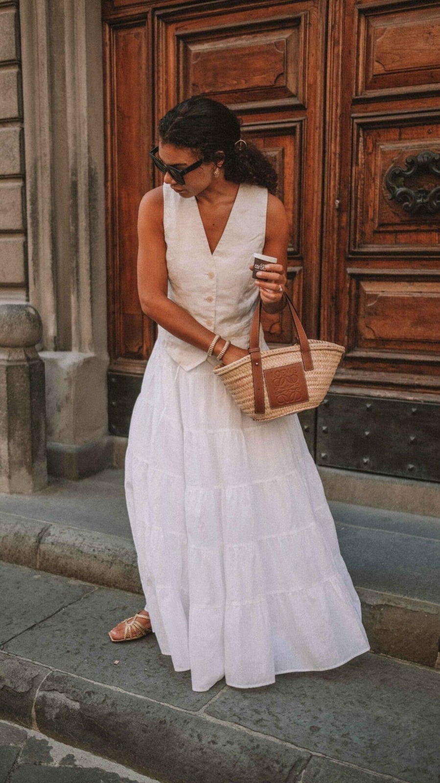 White Linen Vest and Tiered Maxi Skirt White Linen Vest and Tiered Maxi Skirt — Italian Outfits