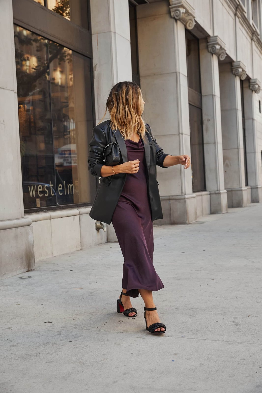 Oversized black leather blazer over slip dress Oversized black leather blazer over slip dress — Jacket Outfits