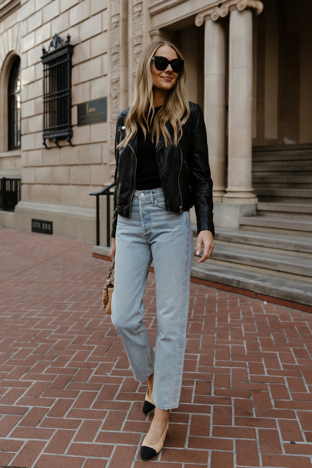 Black leather moto jacket with straight-leg jeans Black leather moto jacket with straight-leg jeans — Jacket Outfits