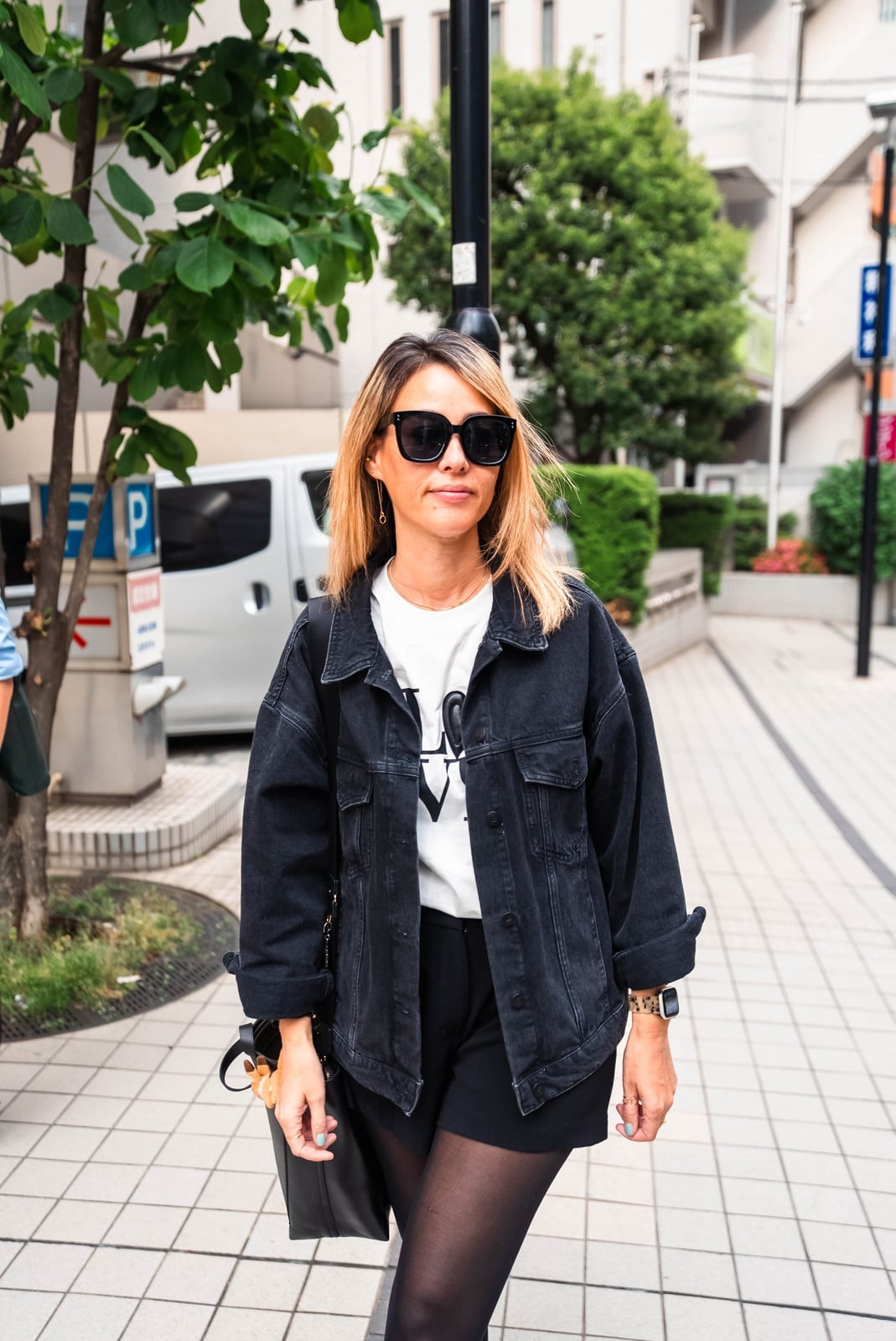 Denim jacket, graphic tee, and shorts Denim jacket, graphic tee, and shorts — Japan Outfits