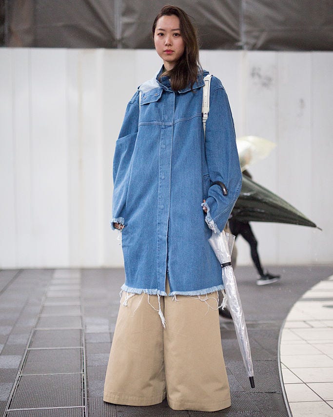 Oversized denim jacket with wide-leg trousers Oversized denim jacket with wide-leg trousers — Japan Outfits