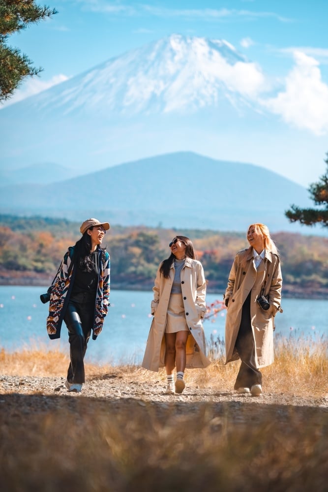 Layered travel outfits with Mount Fuji backdrop Layered travel outfits with Mount Fuji backdrop — Japan Outfits