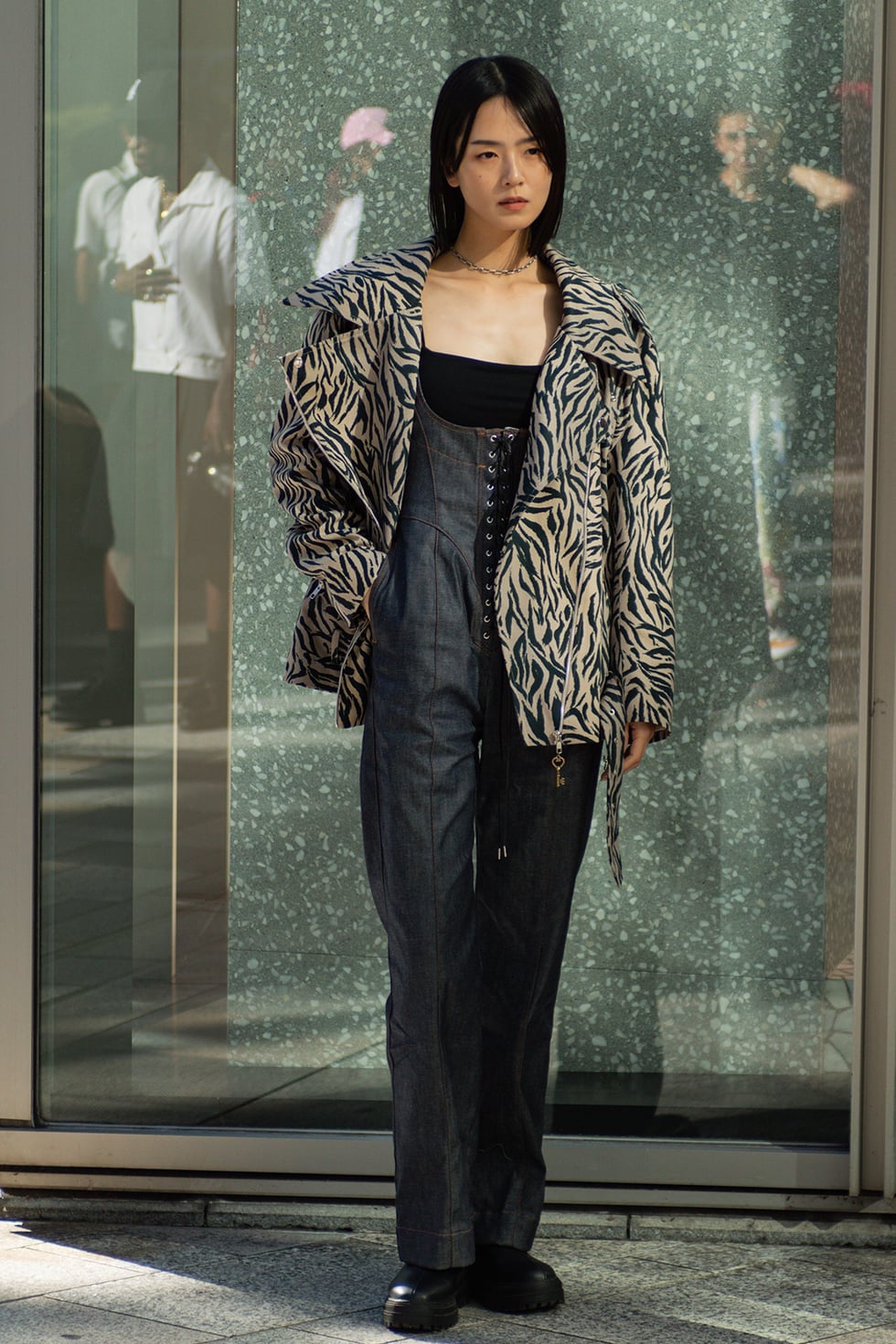 Zebra print jacket with corset lacing denim Zebra print jacket with corset lacing denim — Japan Outfits