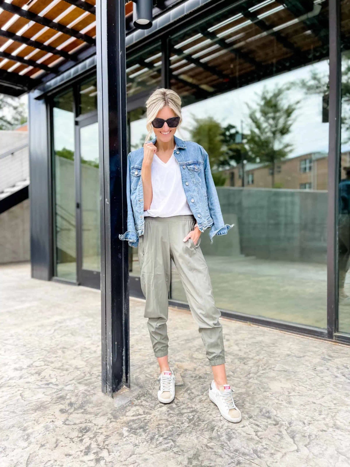 Light Wash Denim Jacket Over Olive Cargo Pants Light Wash Denim Jacket Over Olive Cargo Pants — Jean Jacket Outfits