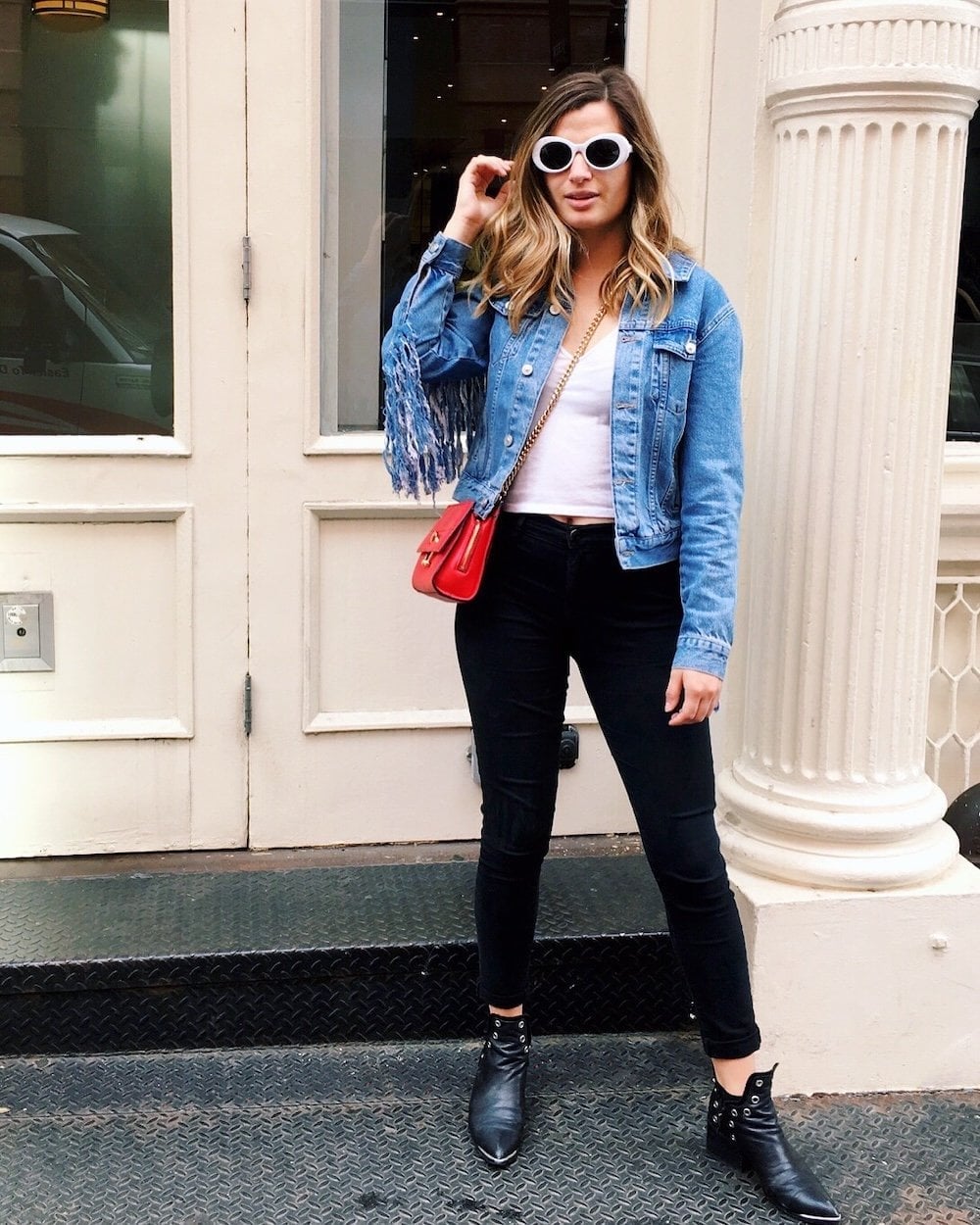 Denim Jacket With Fringe Detail Denim Jacket With Fringe Detail — Jean Jacket Outfits