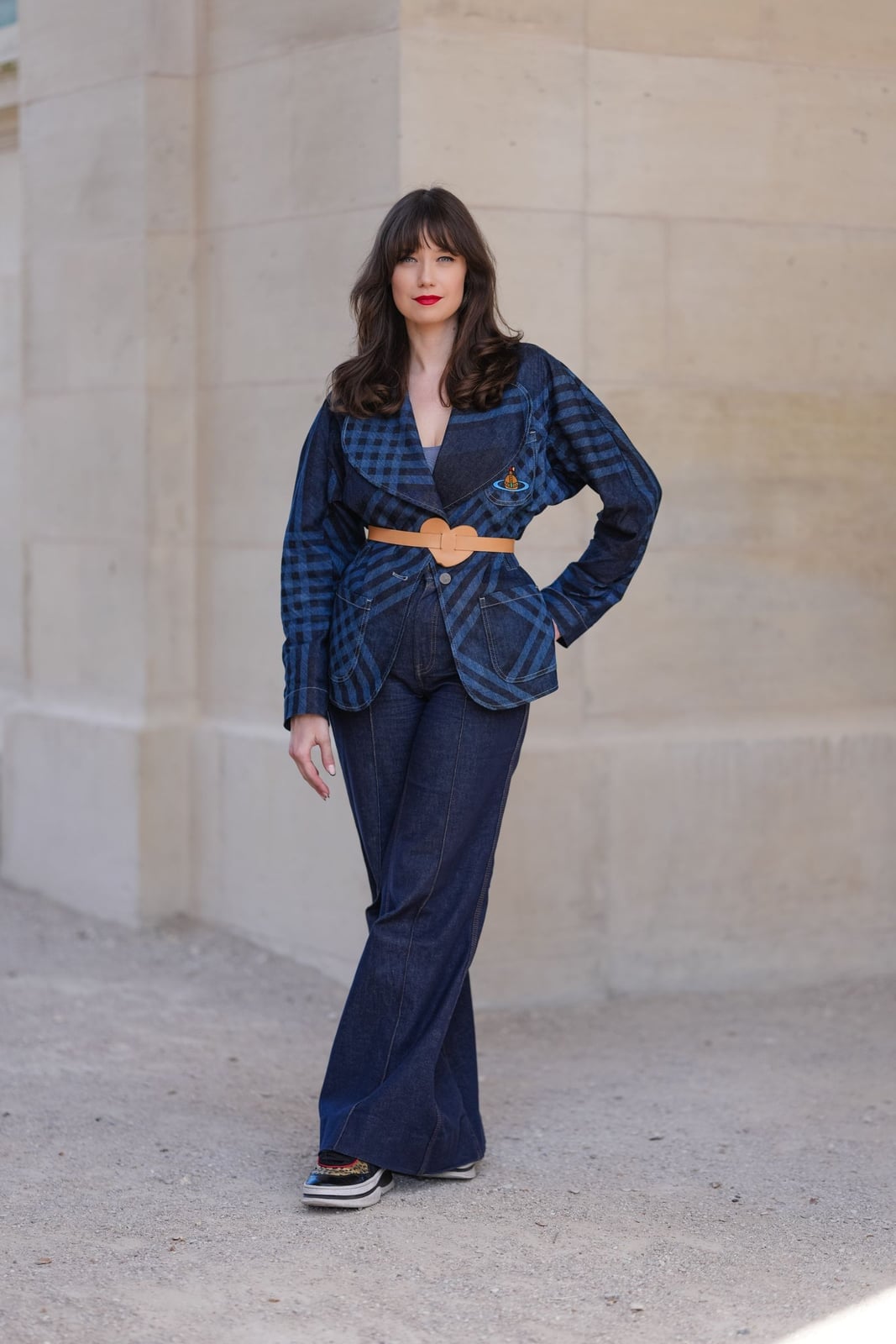 Blue Plaid Denim Blazer With Matching Pants Blue Plaid Denim Blazer With Matching Pants — Jean Jacket Outfits