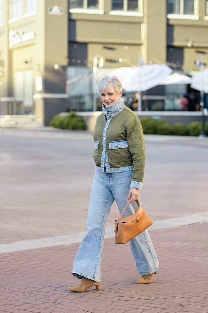Quilted Jacket With Denim Turtleneck Quilted Jacket With Denim Turtleneck — Jean Jacket Outfits