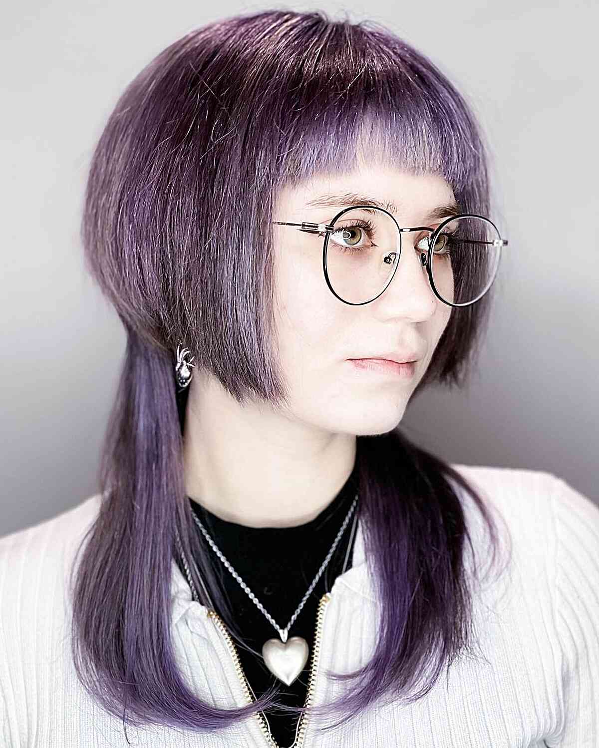 Collarbone Purple Jellyfish With Micro Bangs Collarbone Purple Jellyfish With Micro Bangs — Jellyfish Haircut
