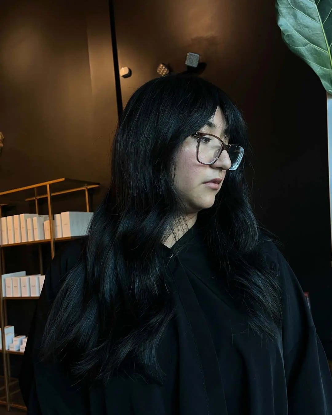 Mid-Back Waves With Sweeping Curtain Bangs Mid-Back Waves With Sweeping Curtain Bangs — Jet Black Hair