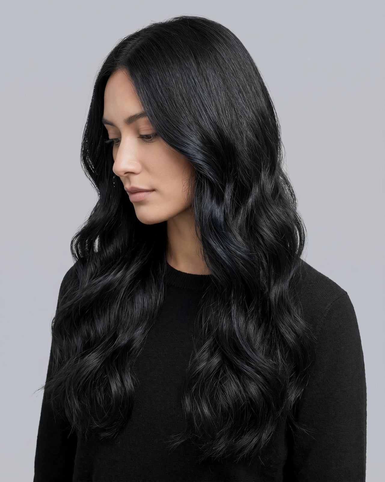 Mid-Back Length With Subtle Layers Mid-Back Length With Subtle Layers — Jet Black Hair