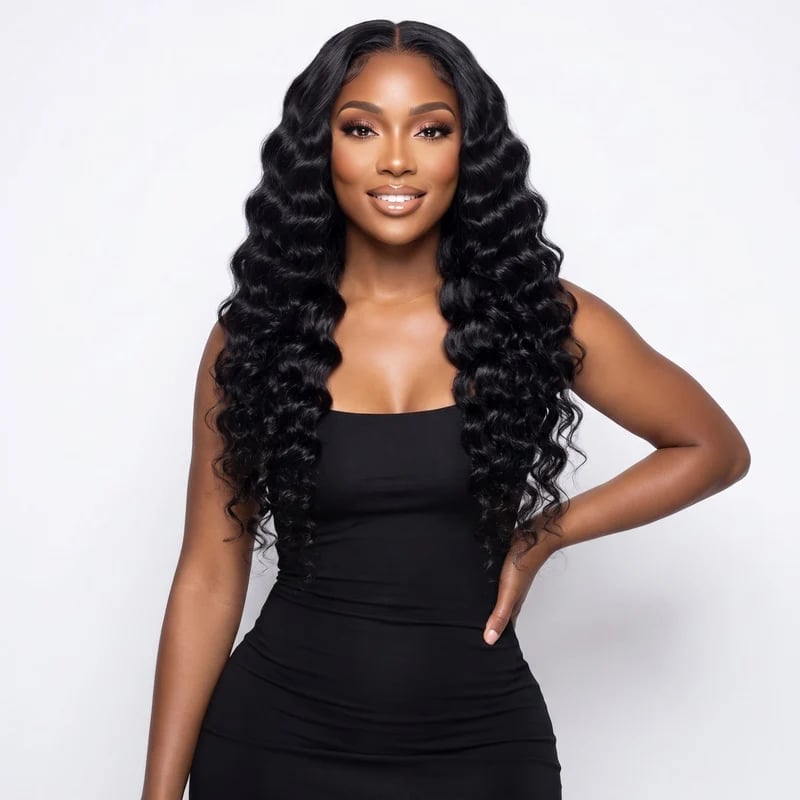 Mid-Back Loose Waves With Glossy Texture Mid-Back Loose Waves With Glossy Texture — Jet Black Hair