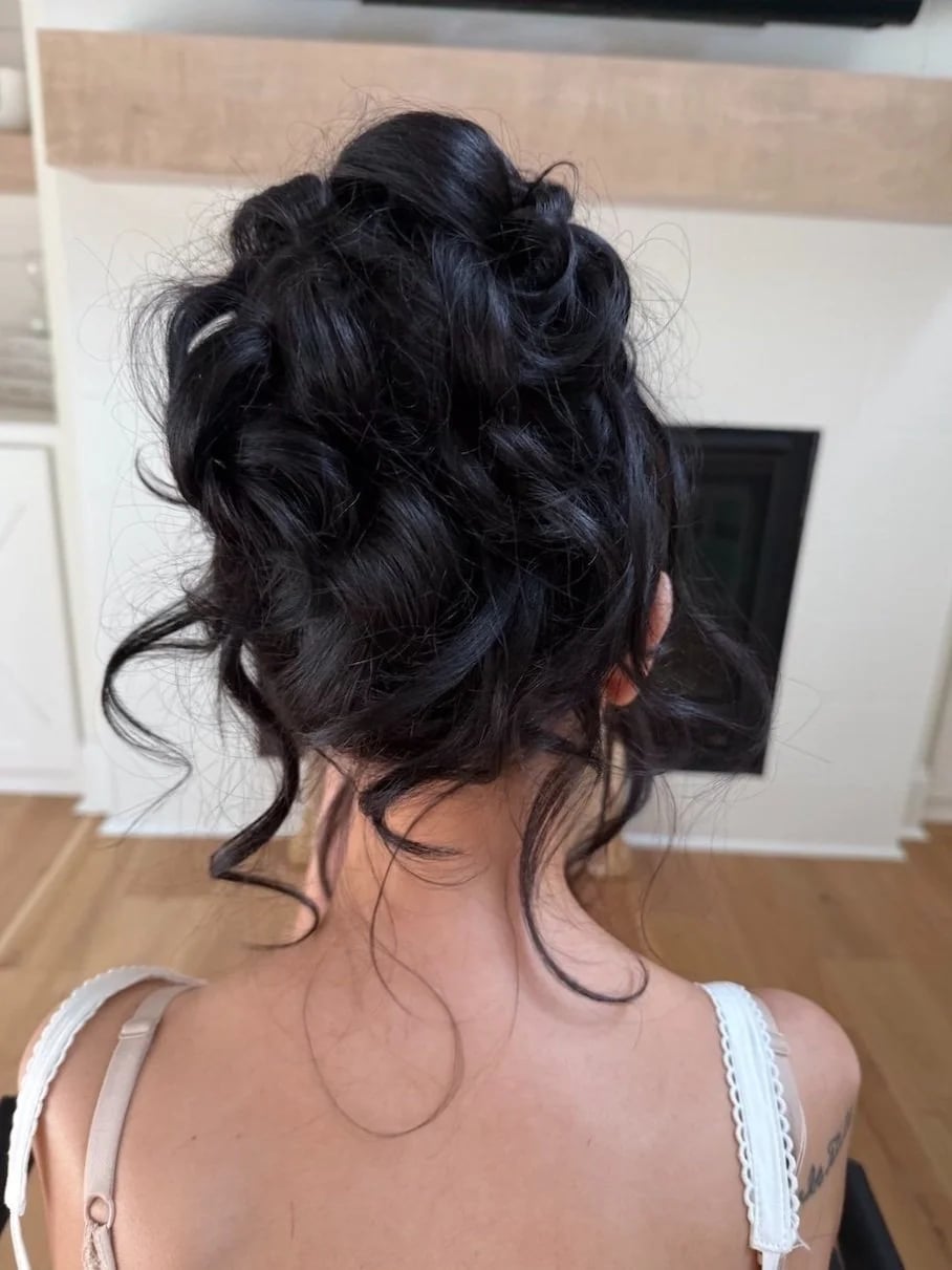 Intricate Jet Black Updo With Loose Tendrils Intricate Jet Black Updo With Loose Tendrils — Jet Black Hair