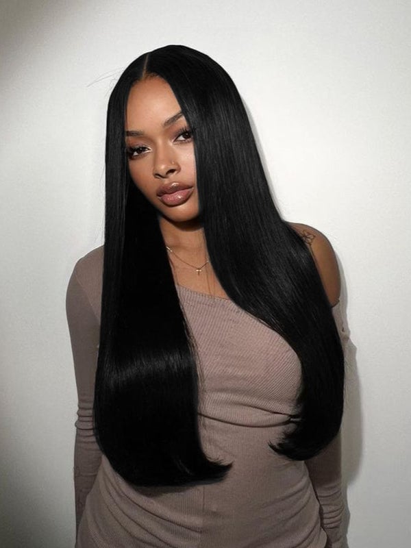 Mid-Back Straight Hair With Glossy Shine, Layers Mid-Back Straight Hair With Glossy Shine, Layers — Jet Black Hair