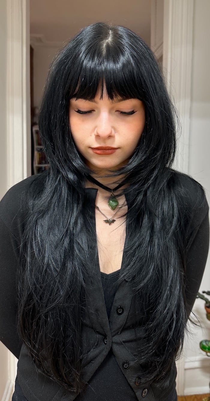 Jet Black Shag With Micro Fringe Jet Black Shag With Micro Fringe — Jet Black Hair