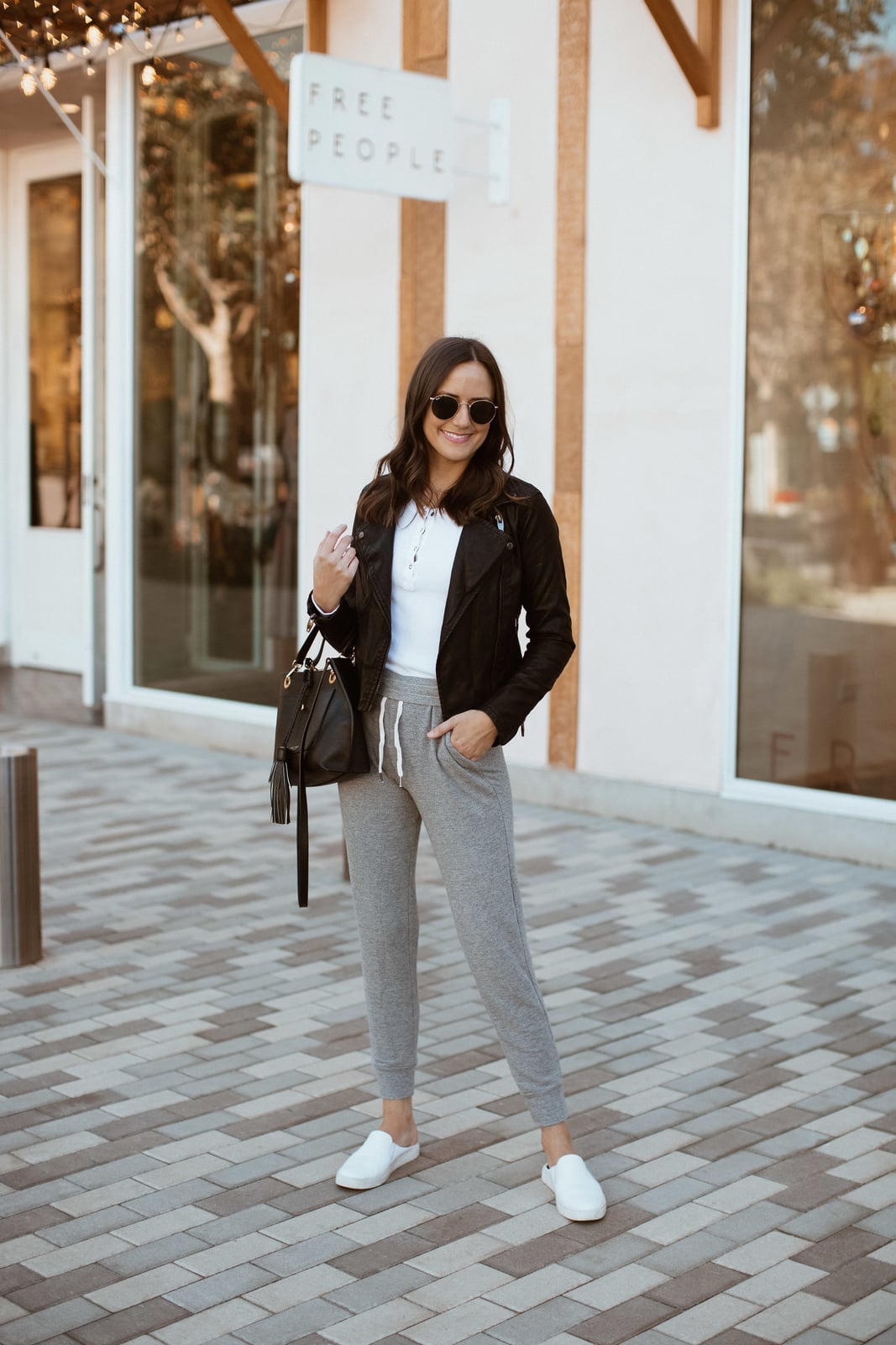 Gray fleece joggers with moto jacket Gray fleece joggers with moto jacket — Joggers Outfits