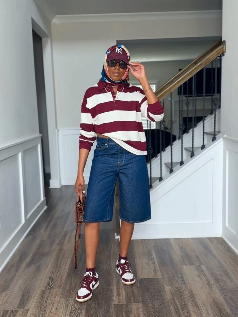 Bermuda Shorts with Striped Polo and Cap Bermuda Shorts with Striped Polo and Cap — Jorts Outfits
