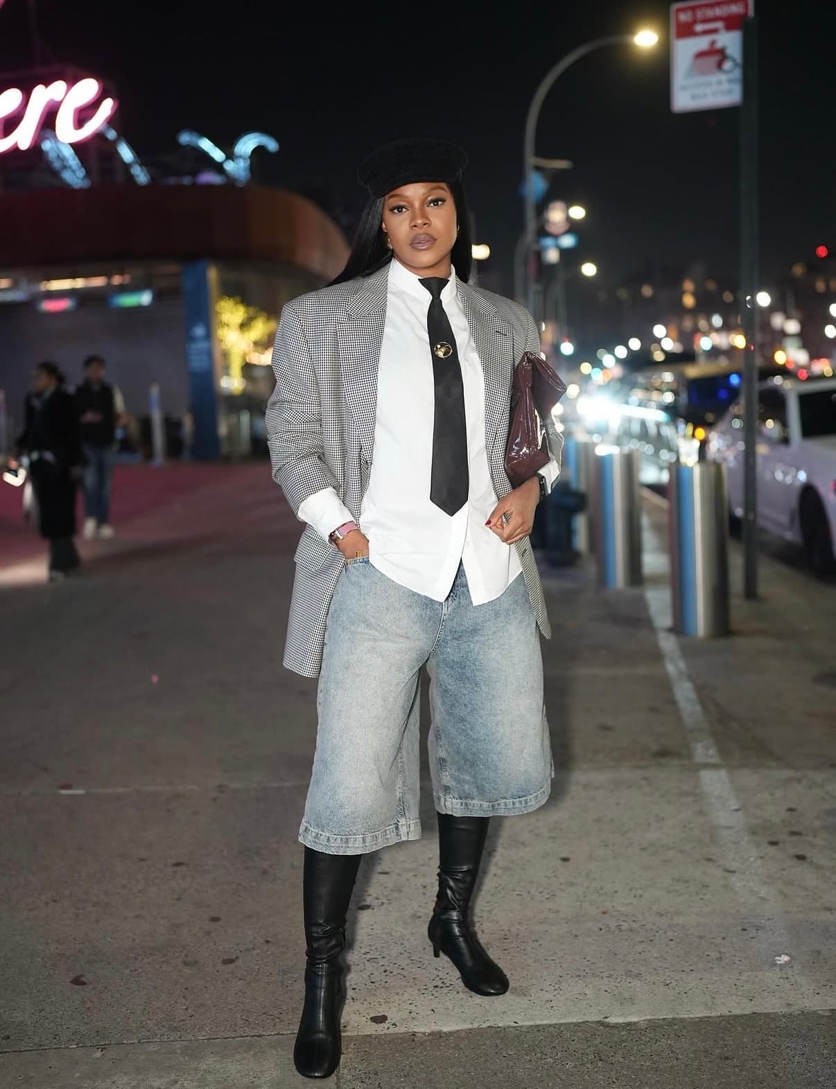Light Wash Jorts with Plaid Blazer and Tie Light Wash Jorts with Plaid Blazer and Tie — Jorts Outfits