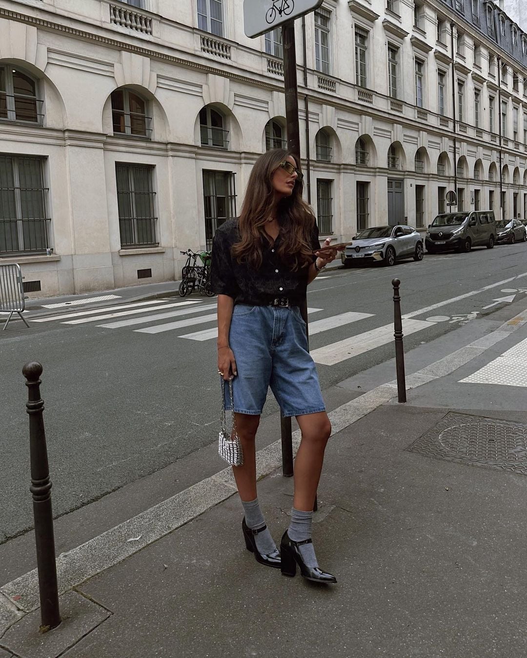 Medium Blue Jorts with Button-Up Shirt and Heels Medium Blue Jorts with Button-Up Shirt and Heels — Jorts Outfits