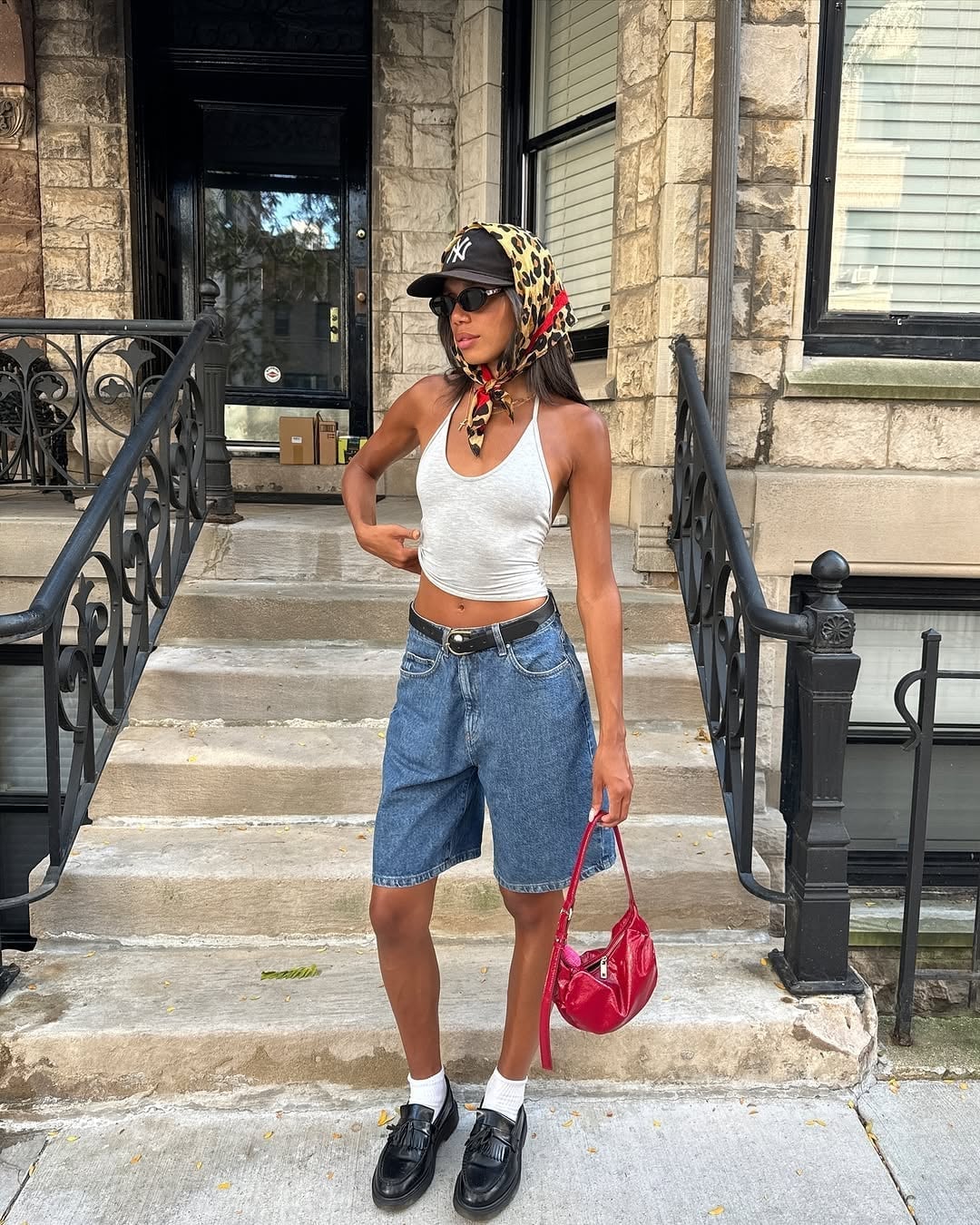 Baggy Jorts with Halter Top and Red Bag Baggy Jorts with Halter Top and Red Bag — Jorts Outfits
