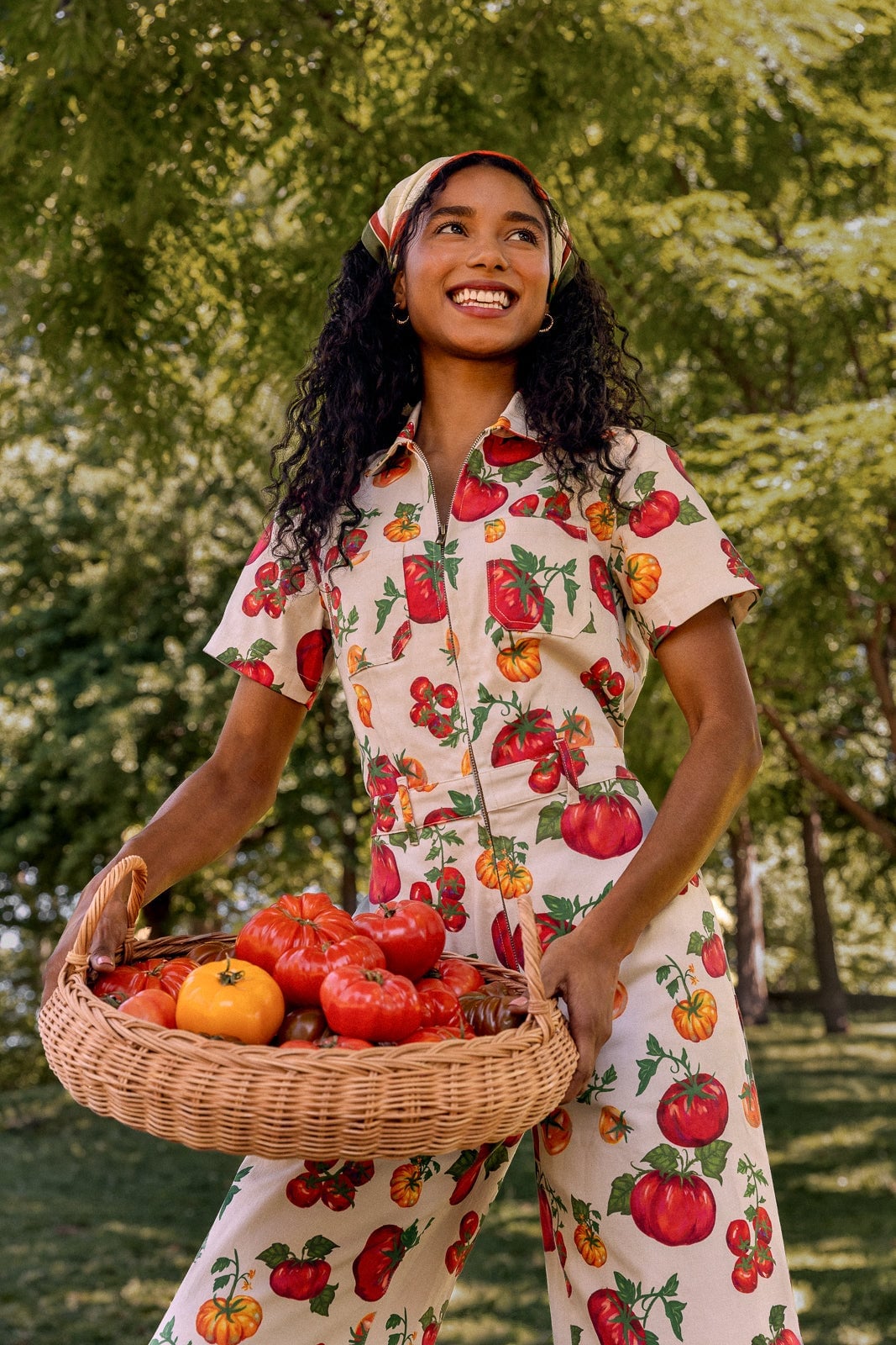 Cream tomato print short sleeve jumpsuit Cream tomato print short sleeve jumpsuit — Jumpsuit Outfits