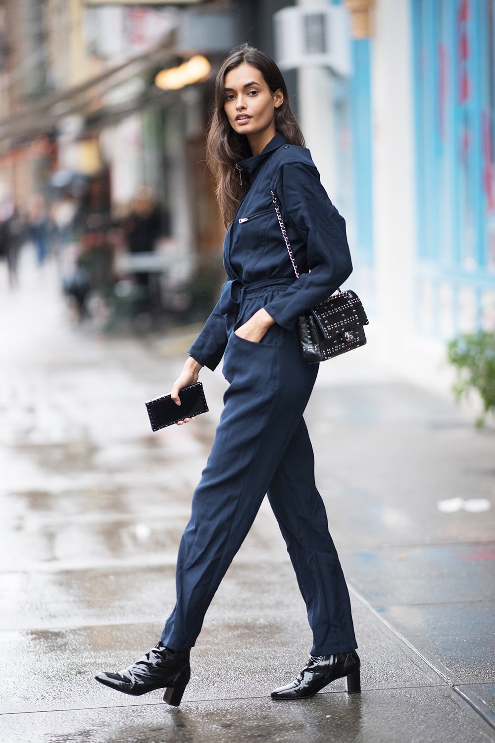Navy blue tailored jumpsuit with block heels Navy blue tailored jumpsuit with block heels — Jumpsuit Outfits