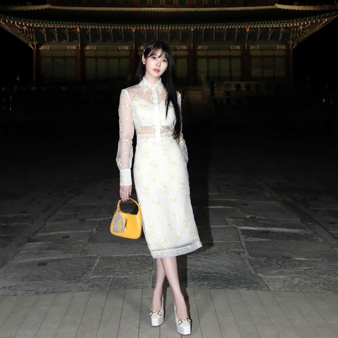 Sheer floral shirt over white dress Sheer floral shirt over white dress — K-pop Outfits