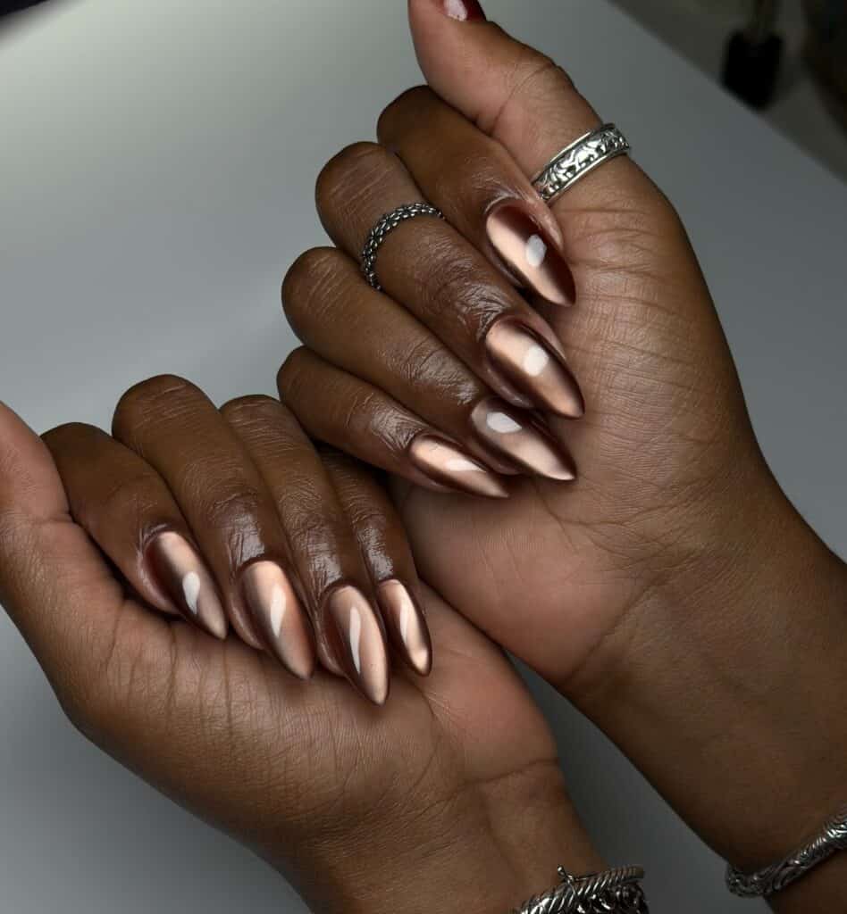 Metallic Bronze Cat-Eye Medium Almond Nails Metallic Bronze Cat-Eye Medium Almond Nails — Katseye Nails