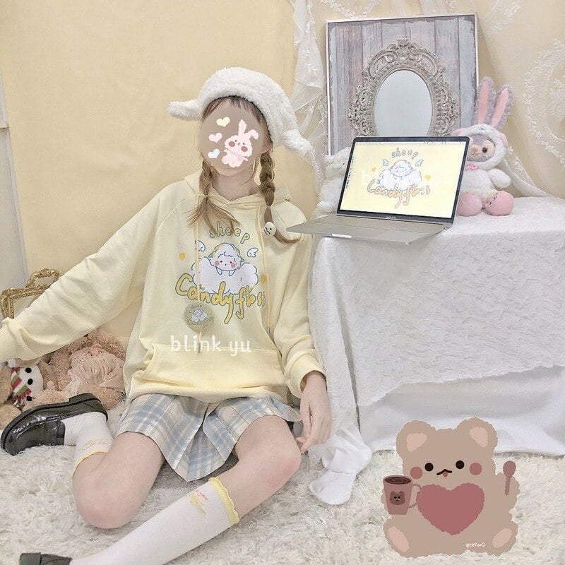 Sheep Graphic Hoodie with Plaid Skirt Sheep Graphic Hoodie with Plaid Skirt — Kawaii Outfits