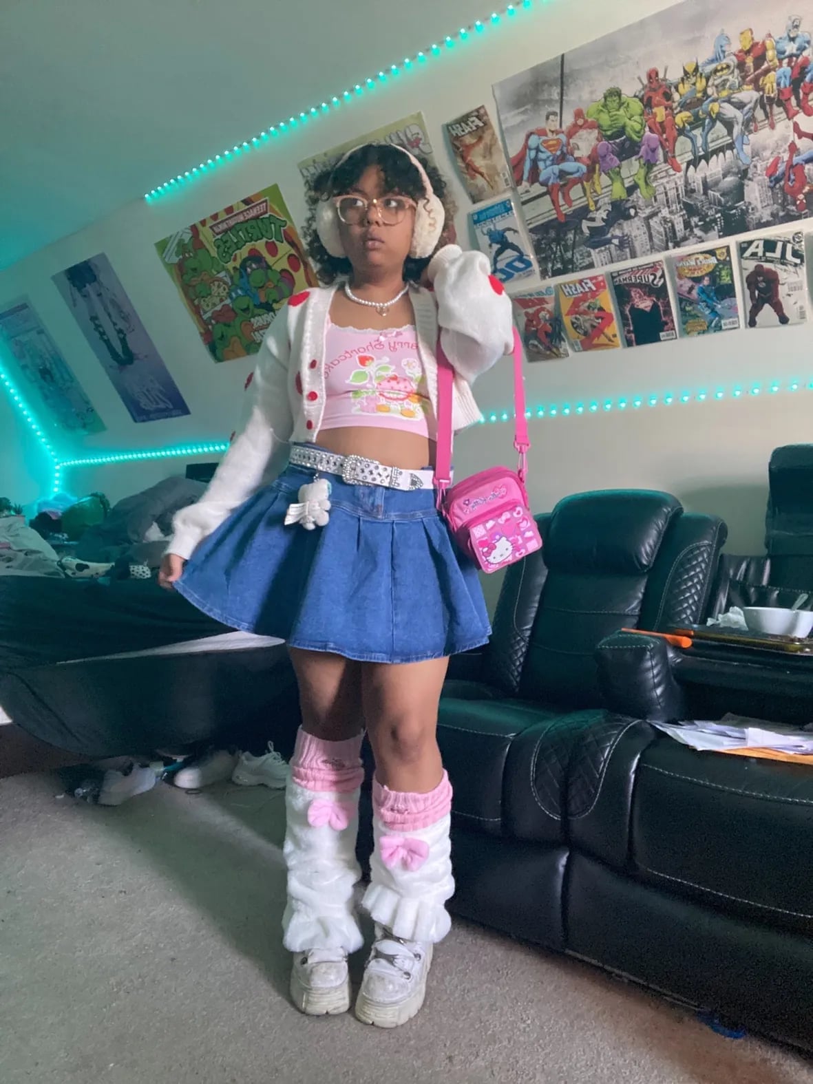 Strawberry Cardigan with Denim Skirt Strawberry Cardigan with Denim Skirt — Kawaii Outfits