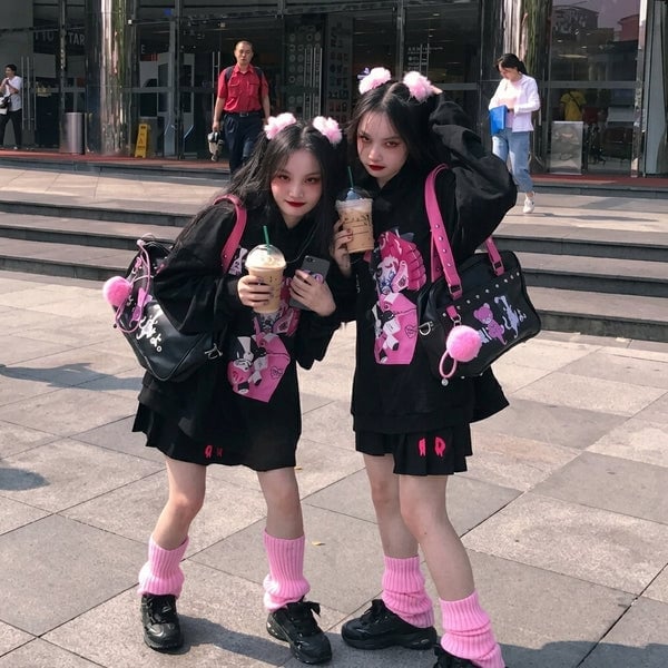 Graphic Hoodie with Pink Leg Warmers Graphic Hoodie with Pink Leg Warmers — Kawaii Outfits