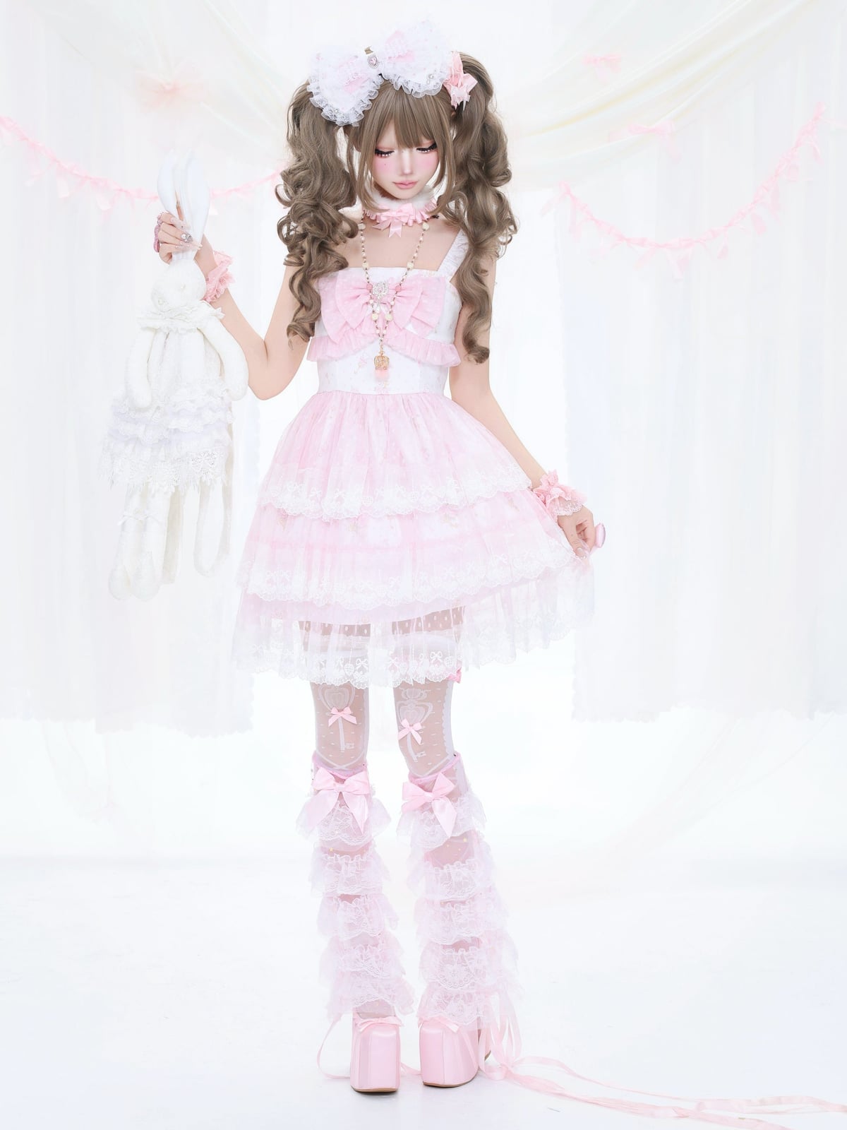 Tiered Lace Dress with Ruffled Leg Warmers Tiered Lace Dress with Ruffled Leg Warmers — Kawaii Outfits