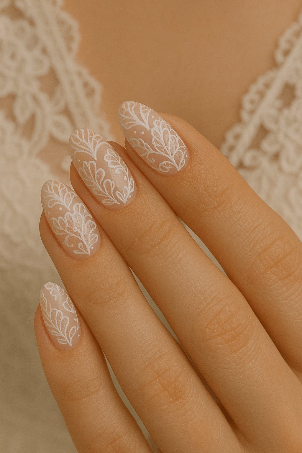 Medium Oval Sheer Nude Lace Nails, овальный Medium Oval Sheer Nude Lace Nails, овальный