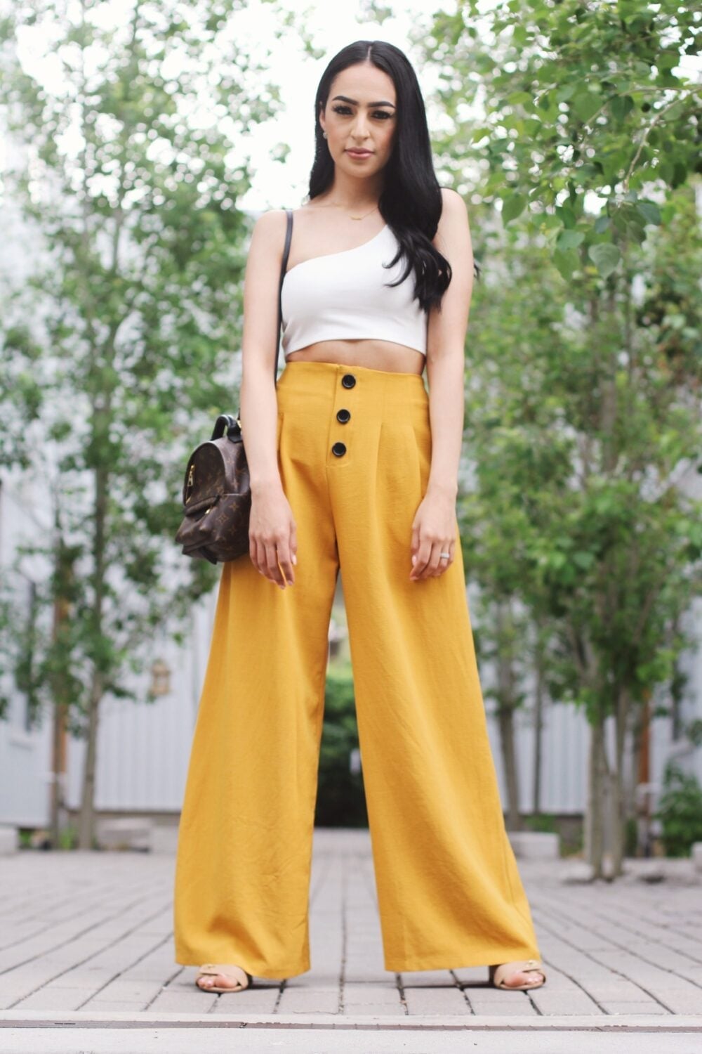 Mustard Yellow Wide Leg Pants With Crop Top Mustard Yellow Wide Leg Pants With Crop Top — Latina Outfits