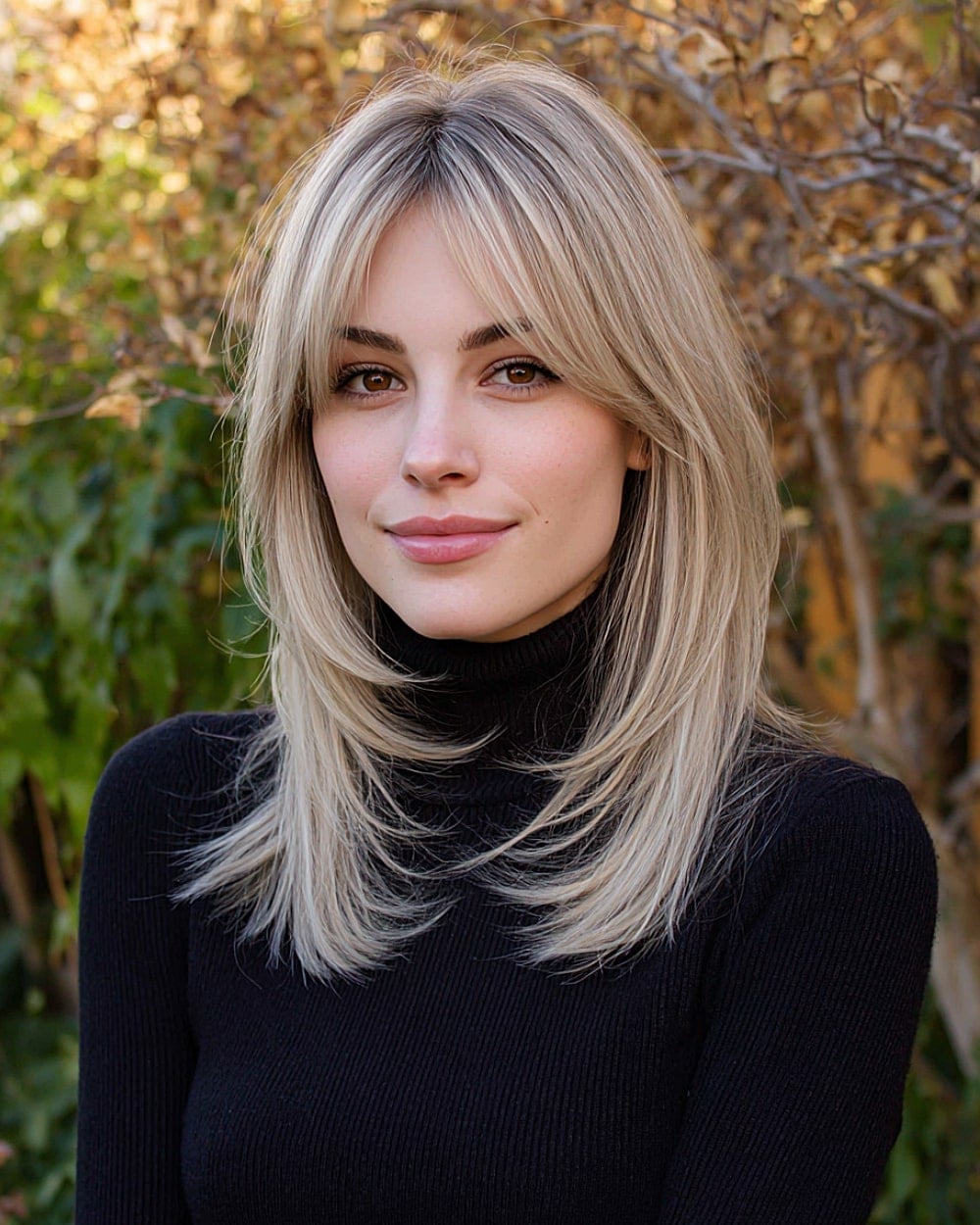 Shoulder Length Ash Blonde With Layered Bangs Shoulder Length Ash Blonde With Layered Bangs — Layers Hair