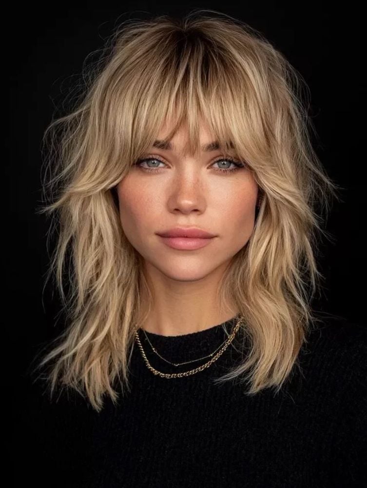 Ash Blonde Shag With Wispy Curtain Bangs Ash Blonde Shag With Wispy Curtain Bangs — Layers Hair