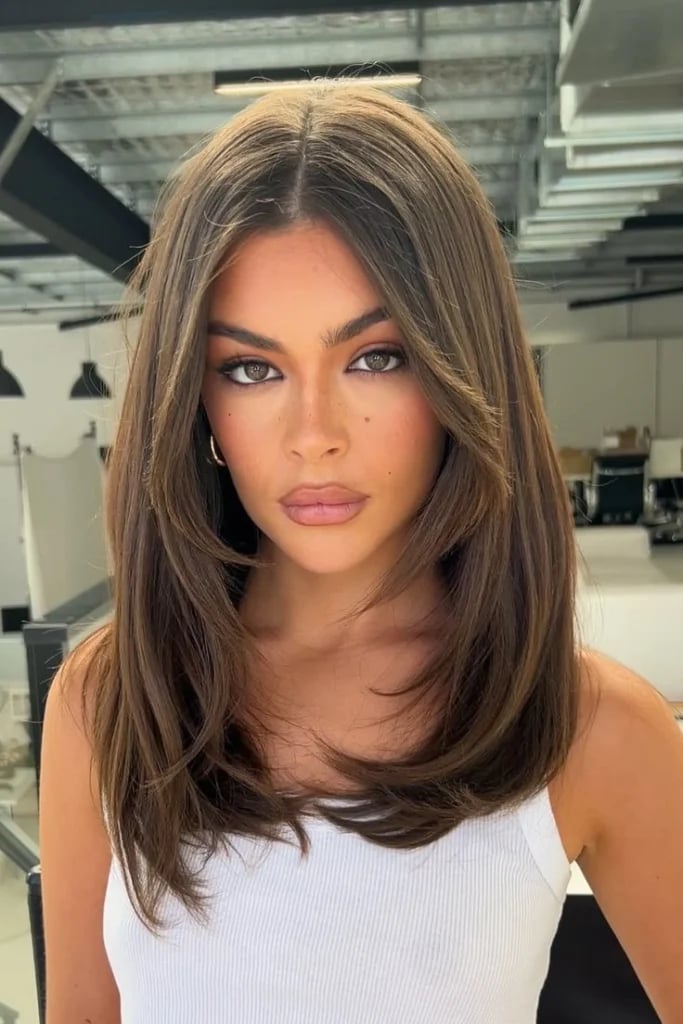 Collarbone Medium Brown With Face-Framing Layers Collarbone Medium Brown With Face-Framing Layers — Layers Hair