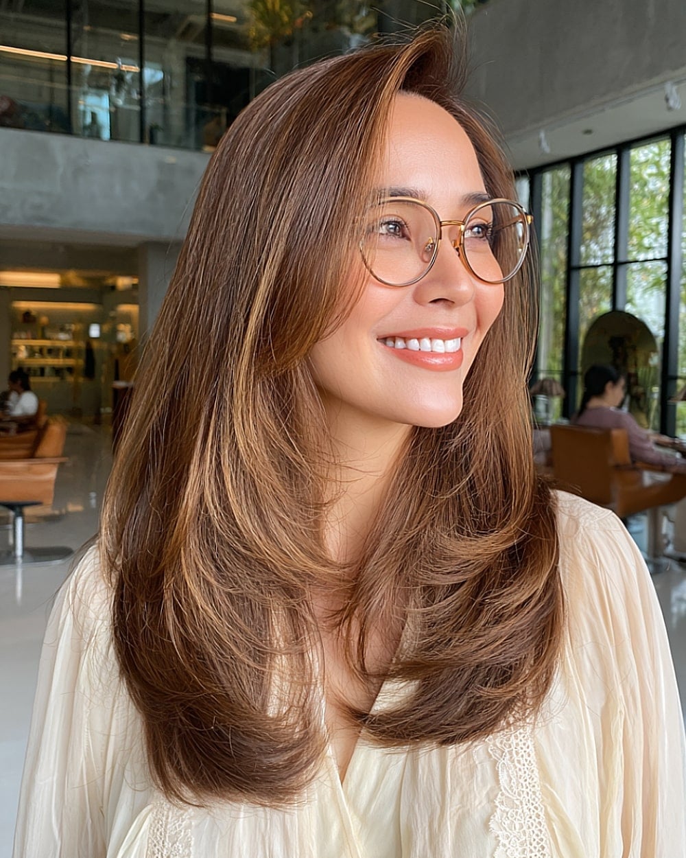 Mid-Back Medium Brown Layers With Balayage Mid-Back Medium Brown Layers With Balayage — Layers Hair